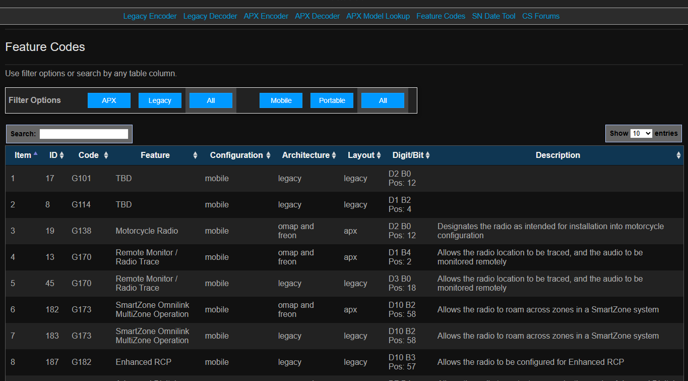 Feature Codes screenshot